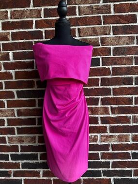 Vince Camuto Strapless Hot Pink Foldover Cocktail Dress